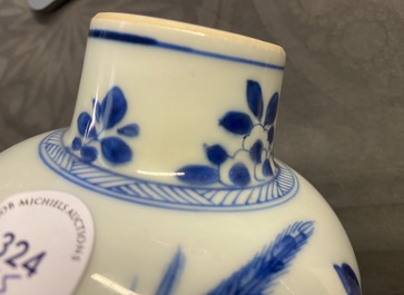 A Chinese blue and white five-piece garniture, Kangxi